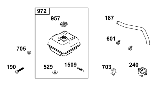 Fuel Supply Goup Diagram and Parts List for 19N132-0233-H5 100000 - 19Z999 Briggs and Stratton Engine